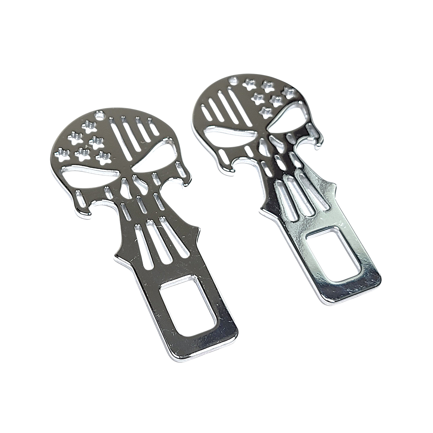Chrome Metal Punisher Seatbelt Silencer/ Bottle Opener Universal Fit- 2 Pack