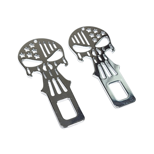 Chrome Metal Punisher Seatbelt Silencer/ Bottle Opener Universal Fit- 2 Pack