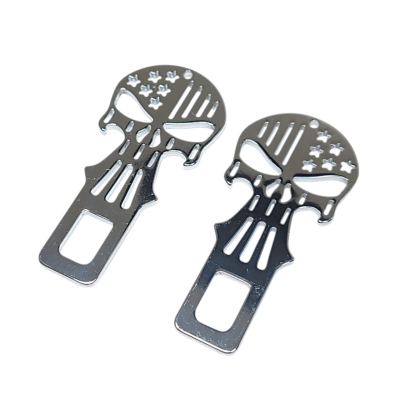 Chrome Metal Punisher Seatbelt Silencer/ Bottle Opener Universal Fit- 2 Pack
