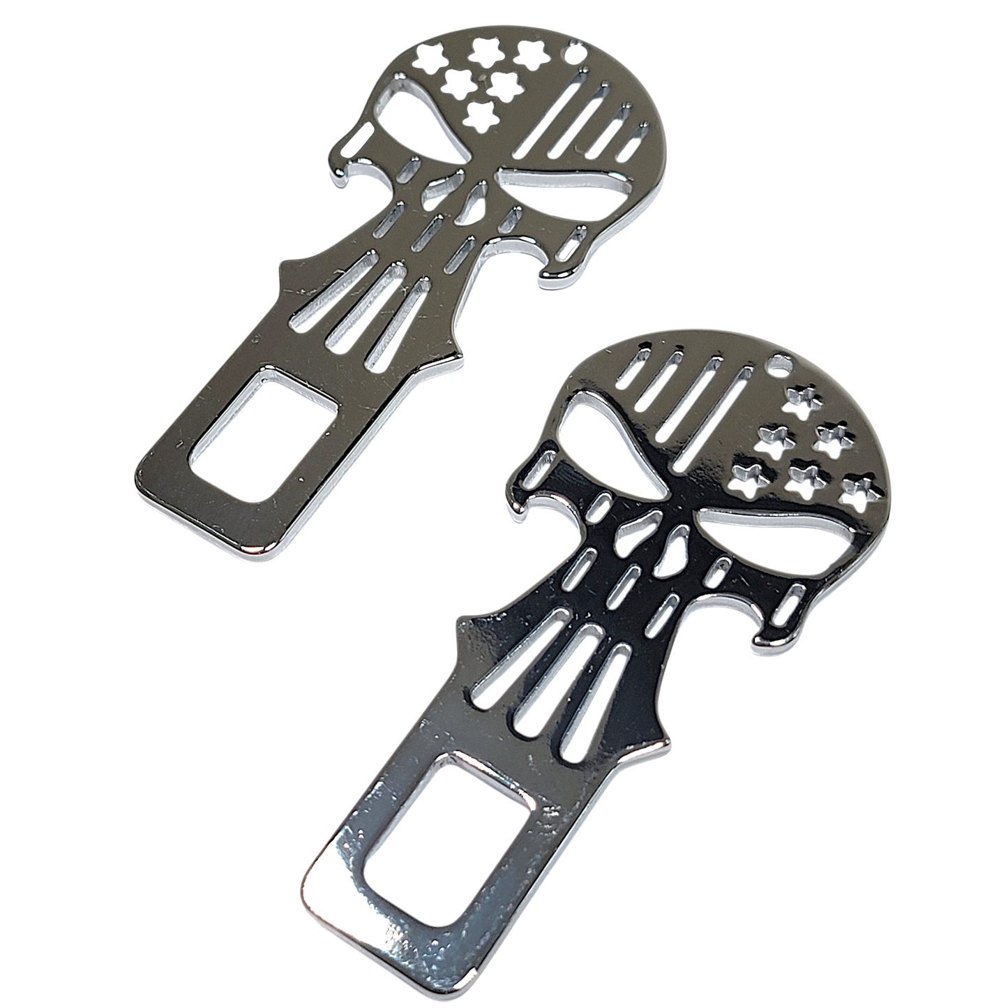 Chrome Metal Punisher Seatbelt Silencer/ Bottle Opener Universal Fit- 2 Pack