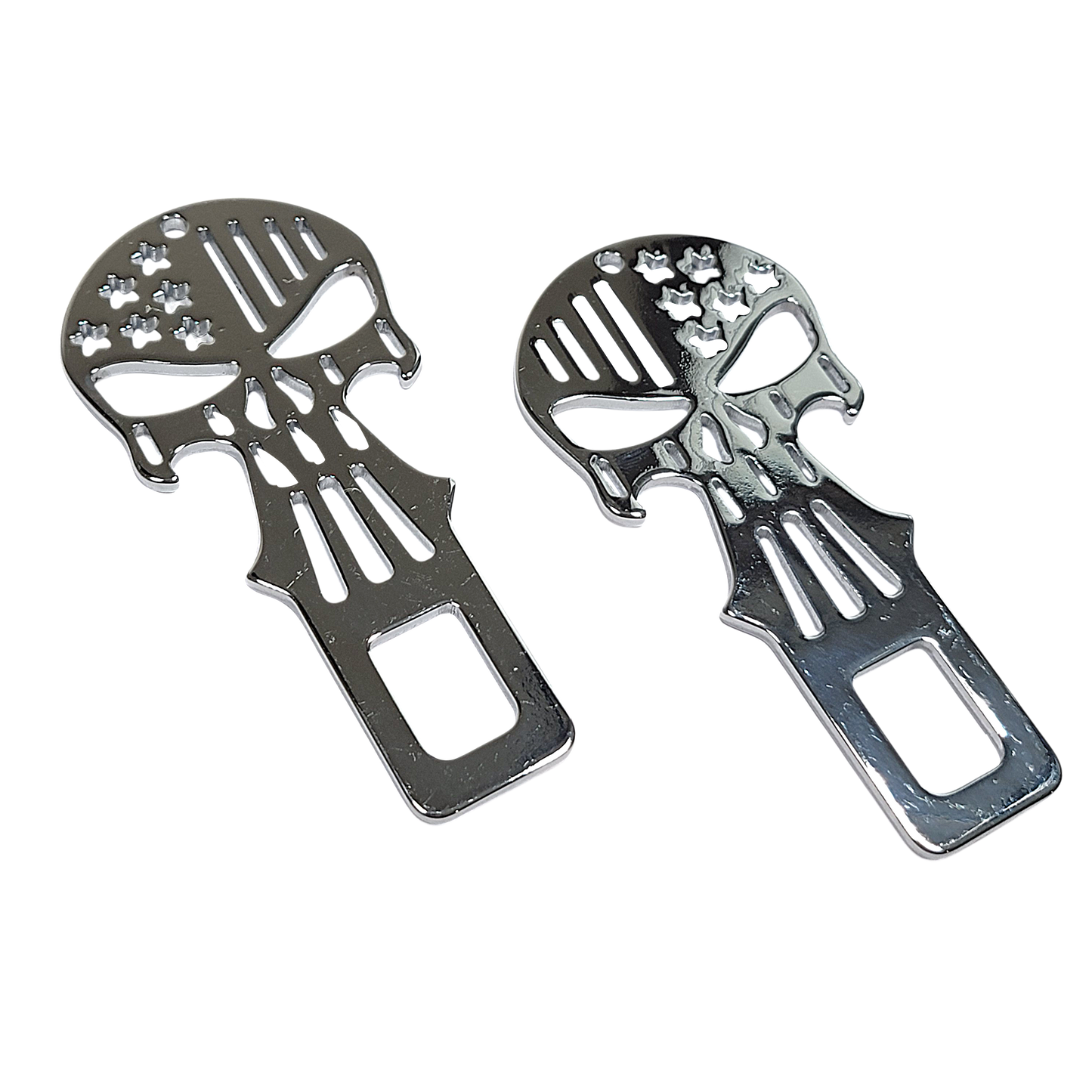 Chrome Metal Punisher Seatbelt Silencer/ Bottle Opener Universal Fit- 2 Pack