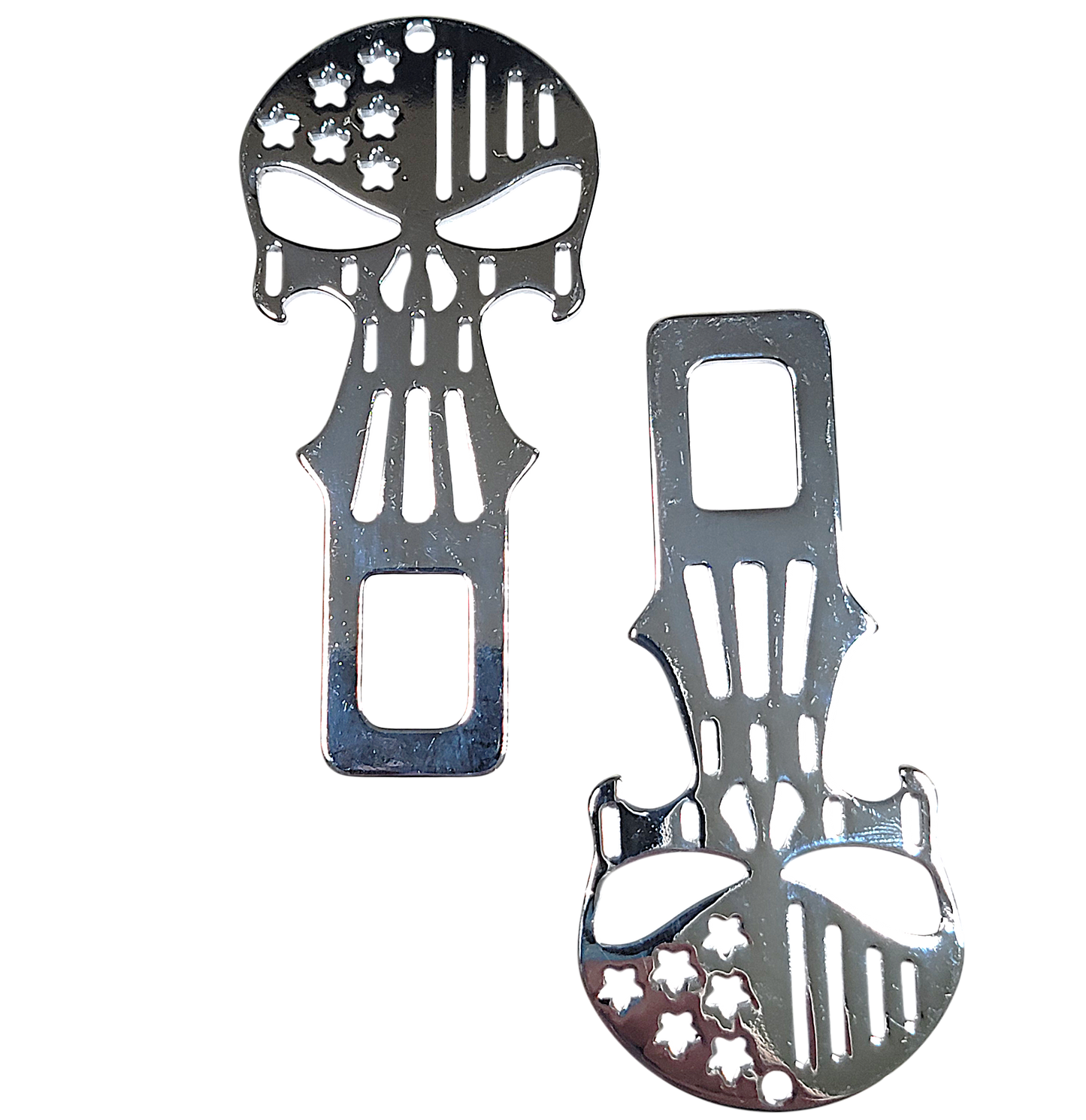 Chrome Metal Punisher Seatbelt Silencer/ Bottle Opener Universal Fit- 2 Pack