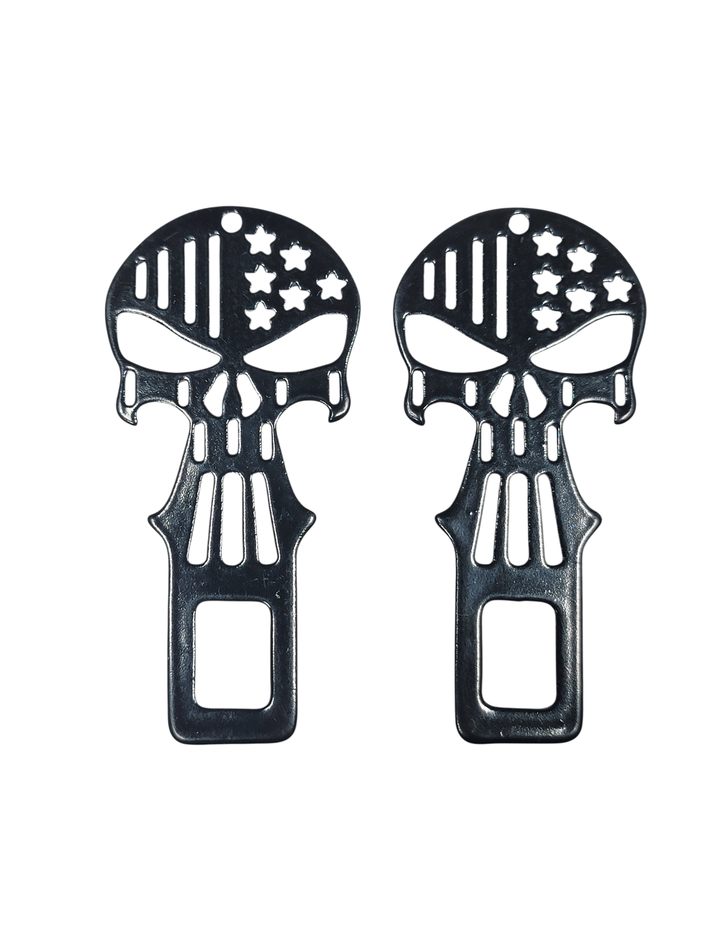 Black Metal Punisher Seatbelt Silencer/ Bottle Opener Universal Fit- 2 Pack
