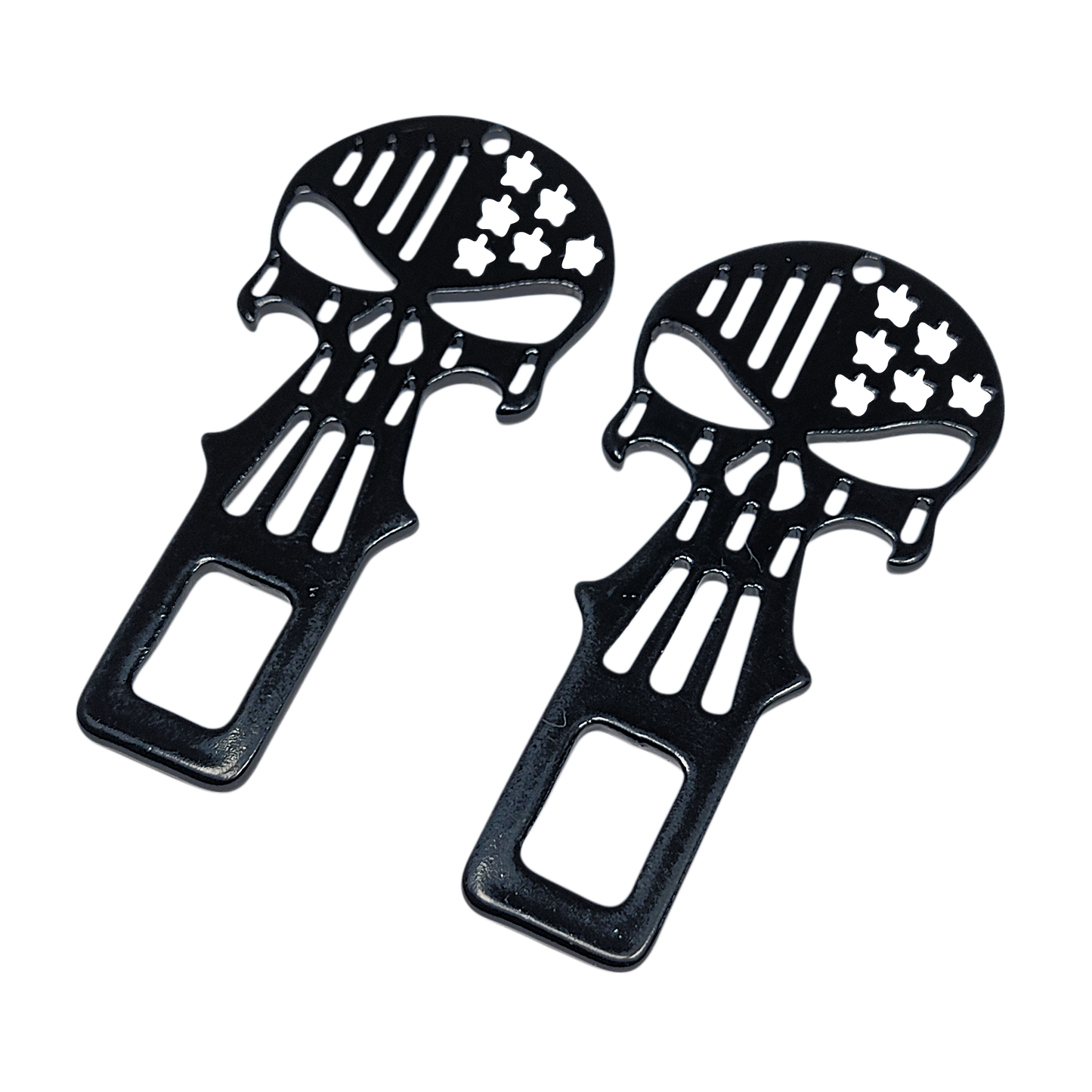 Black Metal Punisher Seatbelt Silencer/ Bottle Opener Universal Fit- 2 Pack