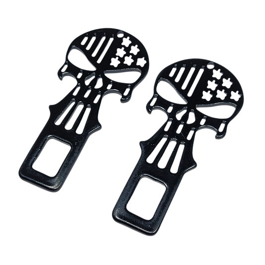 Black Metal Punisher Seatbelt Silencer/ Bottle Opener Universal Fit- 2 Pack