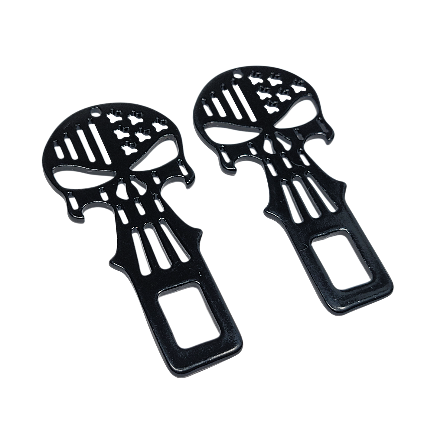 Black Metal Punisher Seatbelt Silencer/ Bottle Opener Universal Fit- 2 Pack