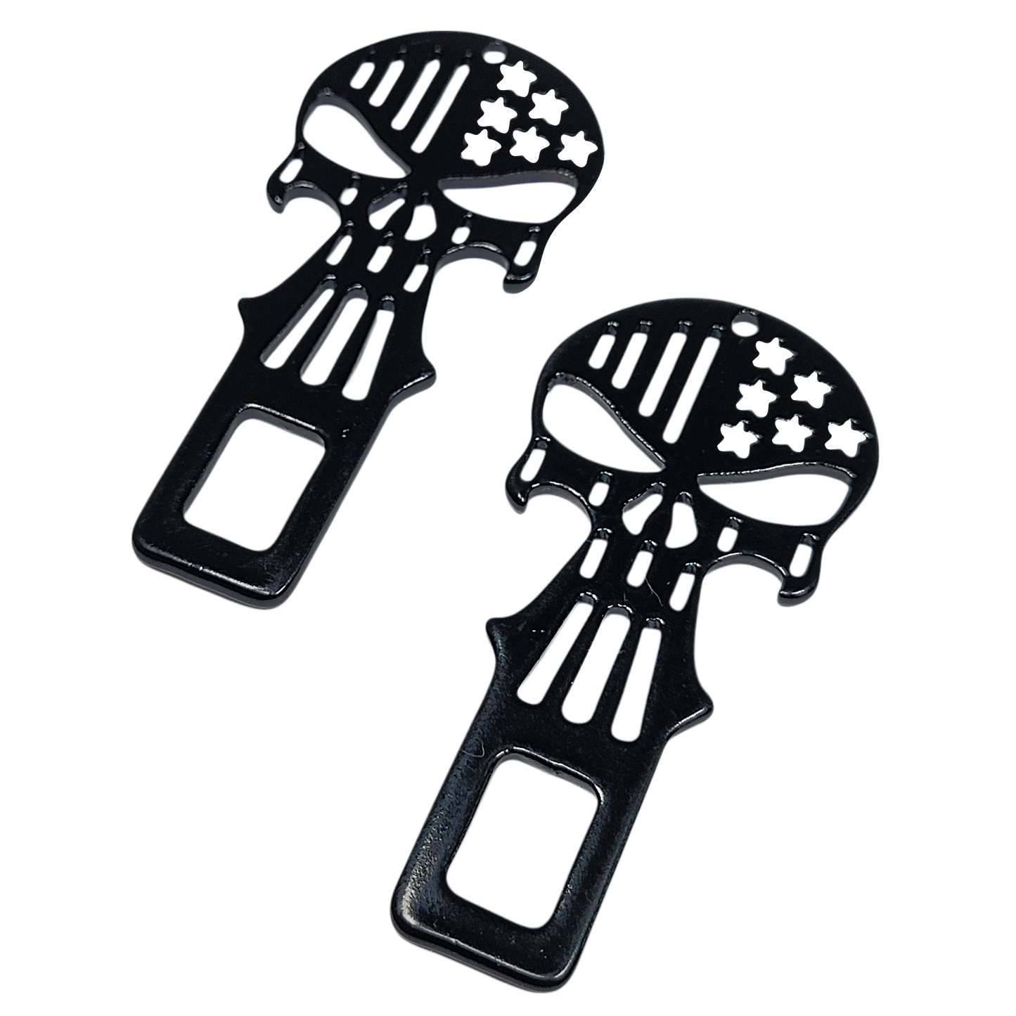 Black Metal Punisher Seatbelt Silencer/ Bottle Opener Universal Fit- 2 Pack