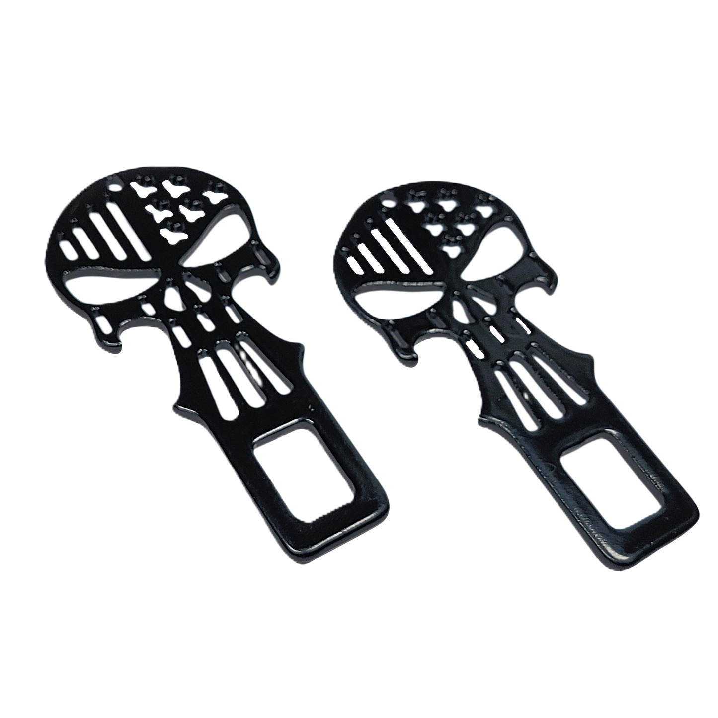 Black Metal Punisher Seatbelt Silencer/ Bottle Opener Universal Fit- 2 Pack