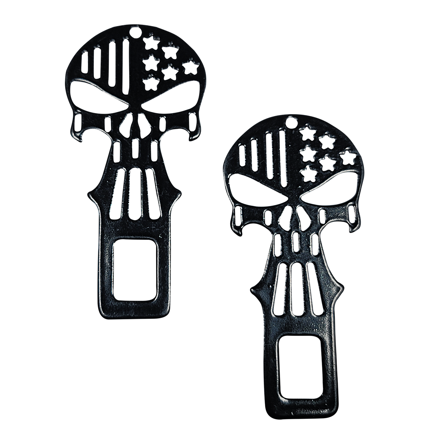 Black Metal Punisher Seatbelt Silencer/ Bottle Opener Universal Fit- 2 Pack