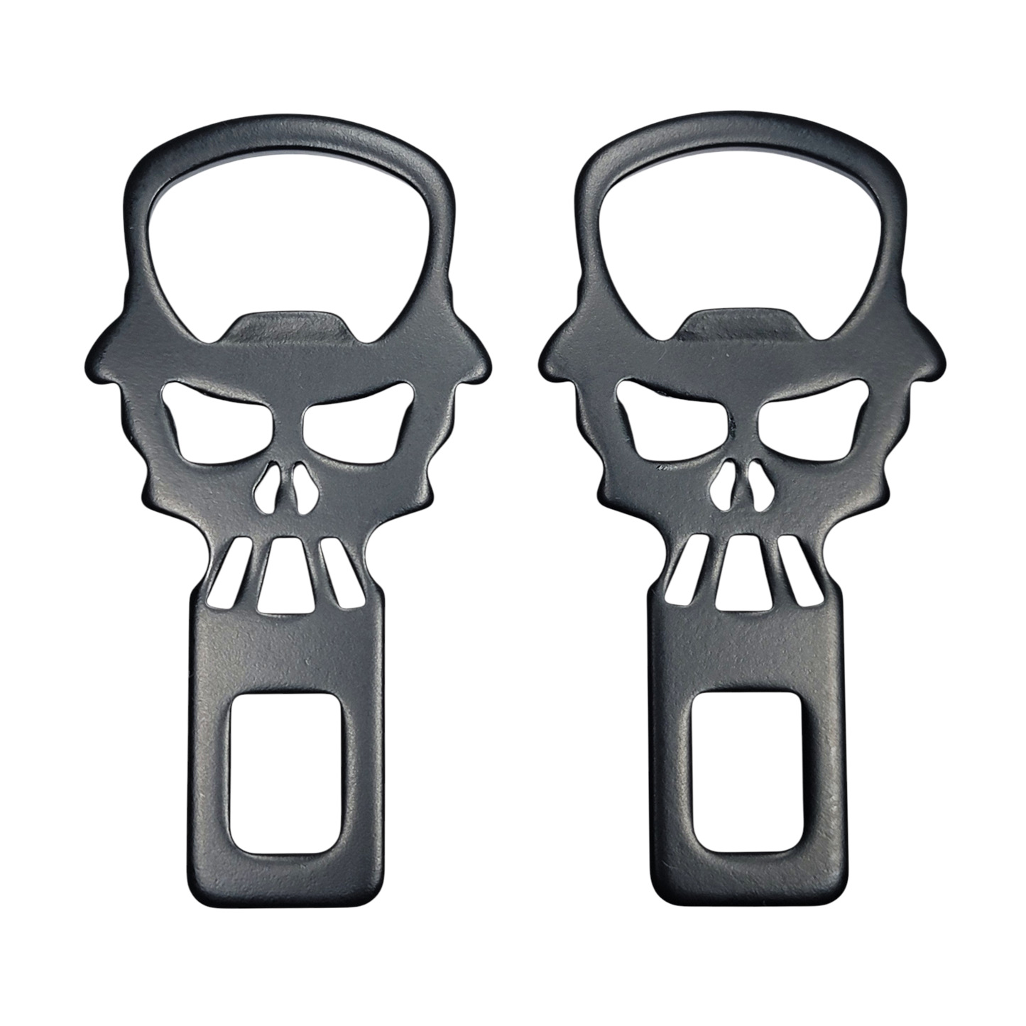 Black Metal Top Hat Skull Seatbelt Silencer/ Bottle Opener Universal Fit 2 Pack