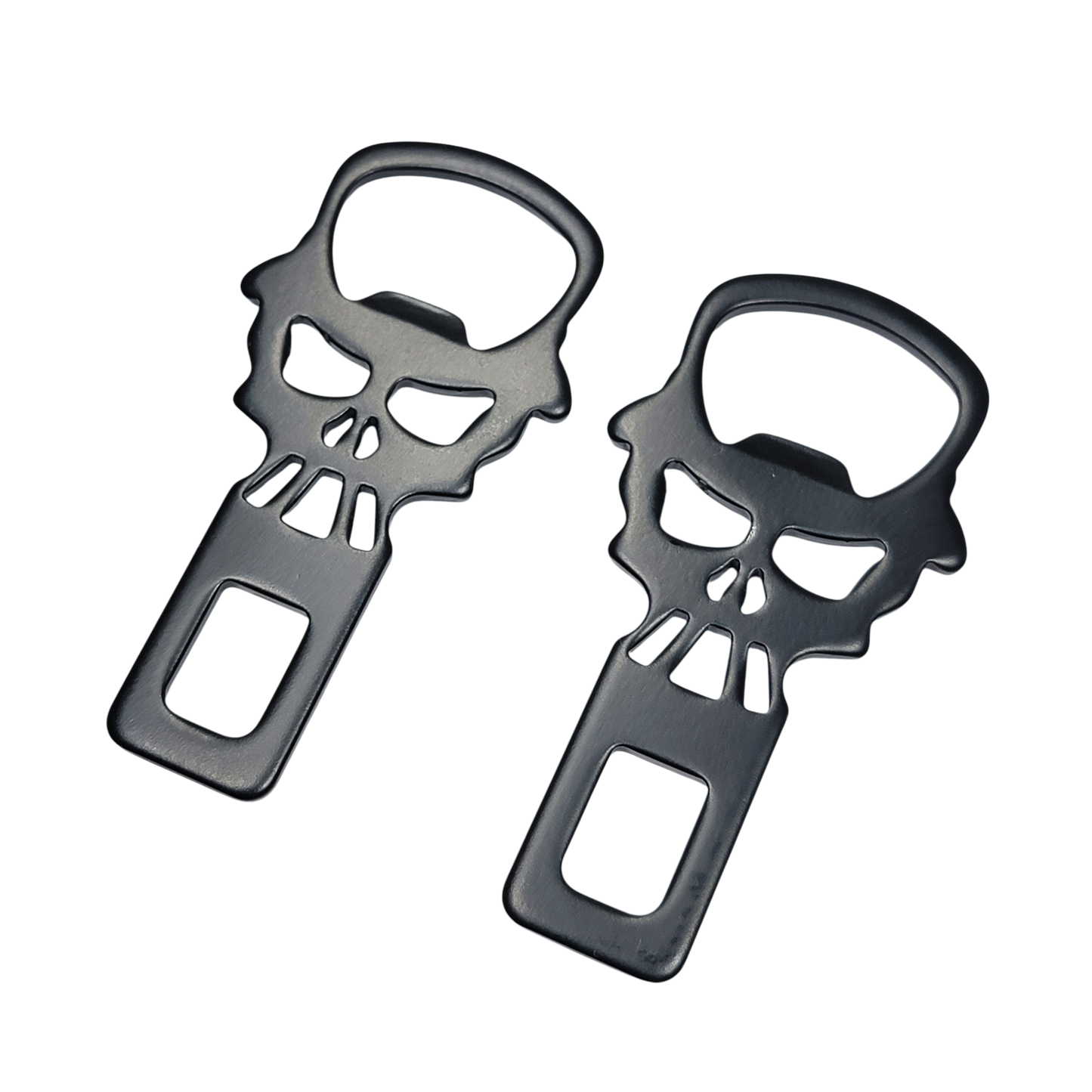 Black Metal Top Hat Skull Seatbelt Silencer/ Bottle Opener Universal Fit 2 Pack