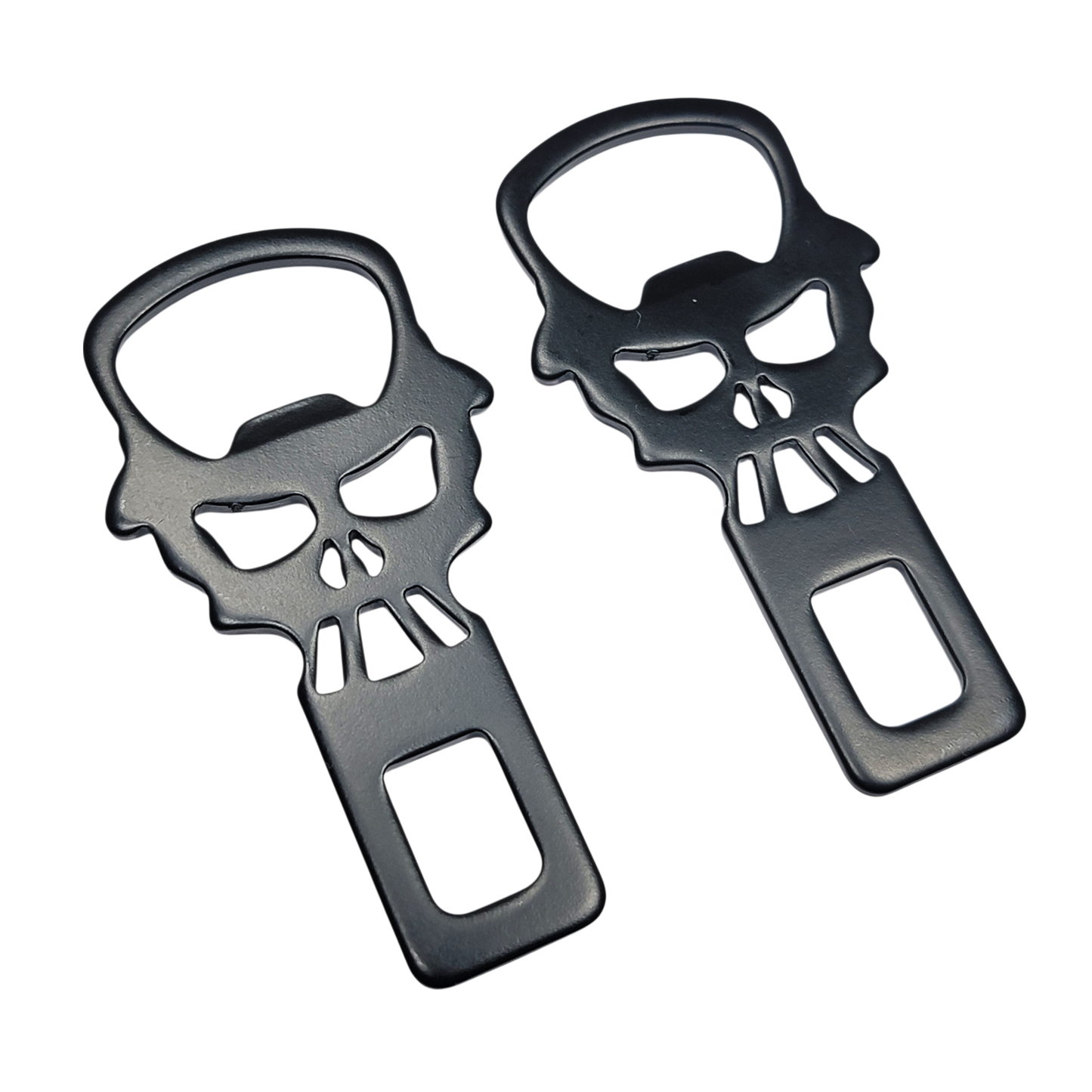 Black Metal Top Hat Skull Seatbelt Silencer/ Bottle Opener Universal Fit 2 Pack