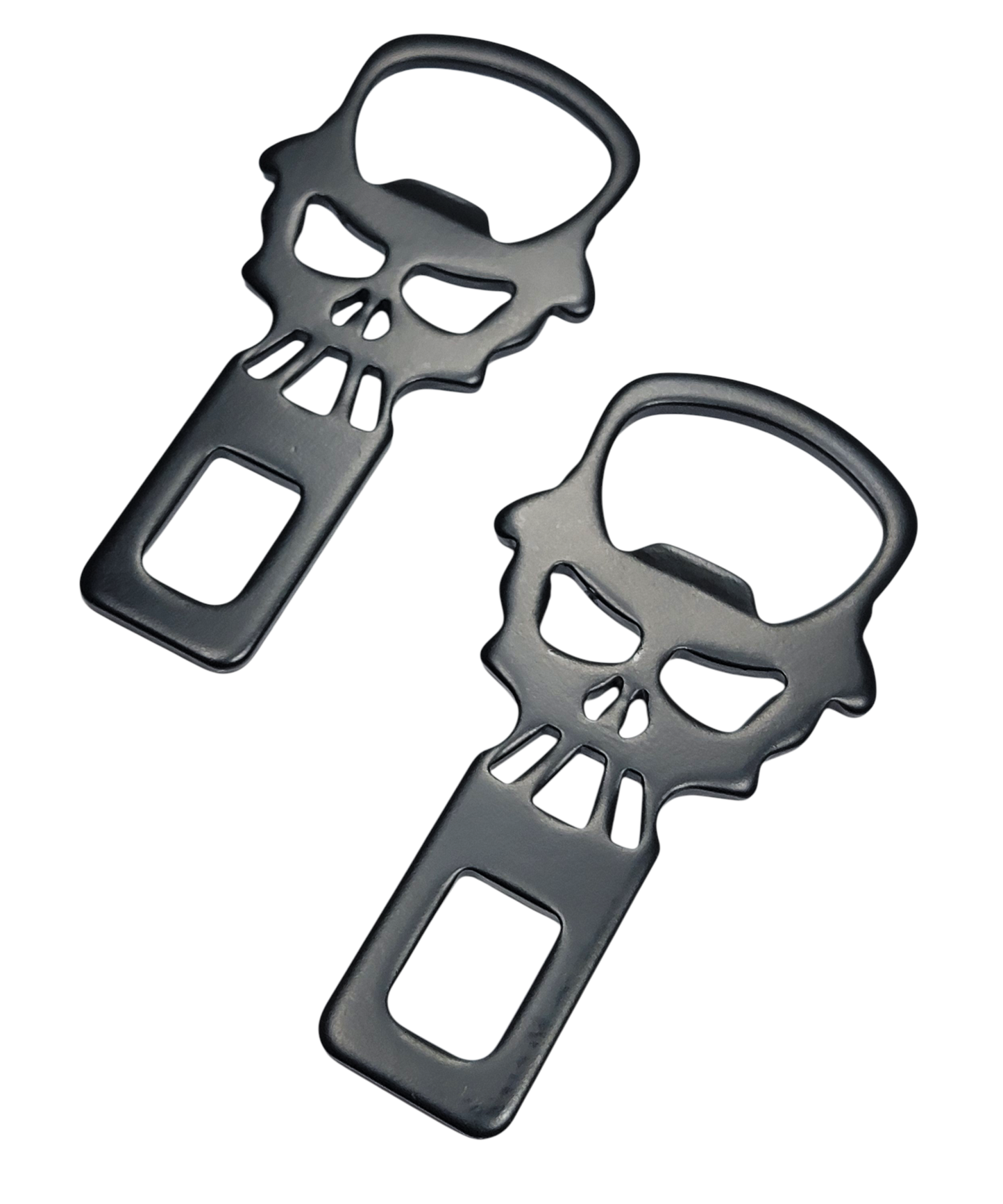 Black Metal Top Hat Skull Seatbelt Silencer/ Bottle Opener Universal Fit 2 Pack