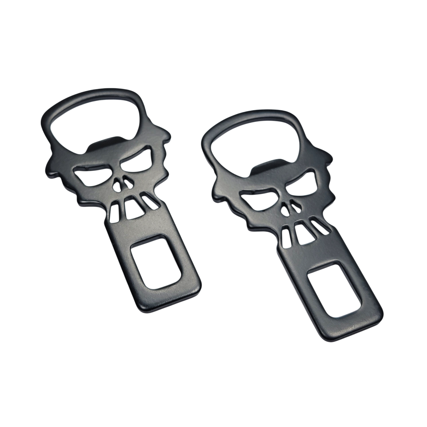 Black Metal Top Hat Skull Seatbelt Silencer/ Bottle Opener Universal Fit 2 Pack
