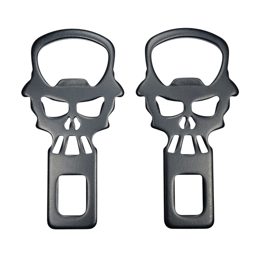 Black Metal Top Hat Skull Seatbelt Silencer/ Bottle Opener Universal Fit 2 Pack