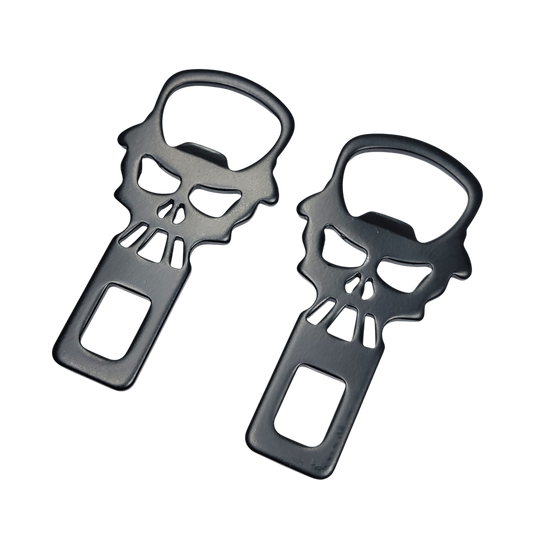 Black Metal Top Hat Skull Seatbelt Silencer/ Bottle Opener Universal Fit 2 Pack